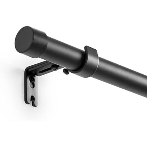 Matte Black Curtain Rod Adjustable Telescoping 1 Inch Diameter 16-94 Inch, Heavy Duty Metal Window Rod with Extendable Mounting Brackets, Finish Home Decor, Easy Install Modern Bedroom Living room