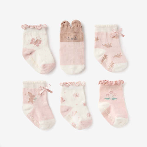 Garden Picnic Non Slip Baby Socks 6pk PINK / 0-12M