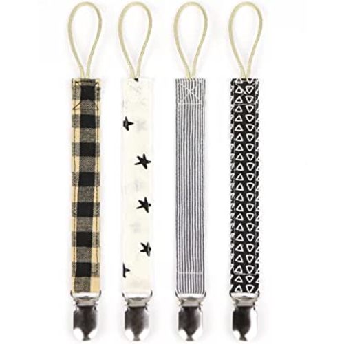 Pacifier Clips Baby Boy and Girl, Binky Clip Holder, 4 Pieces, Organic Cotton and Linen Soft Fabric, for Babies During Teething