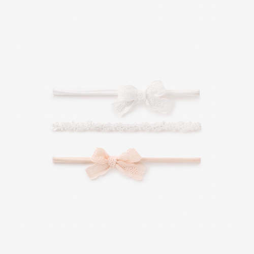 Flower Lace Headband & Eyelet Lace Bows 3Pk WHITE / 0-12M