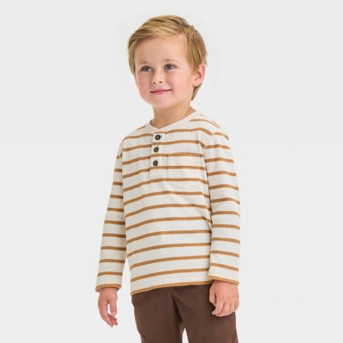 Toddler Boys' Long Sleeve Striped Pocket Henley T-shirt - Cat & Jack™ Brown 4t