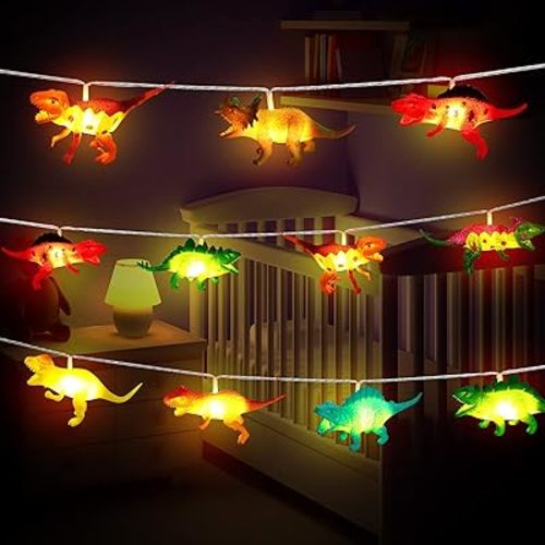 Riakrum LED Dinosaur String Lights - Battery Operated, 9.8 Ft, Perfect for Boys Room, Tent, Garden, Patio, Christmas Tree Decor