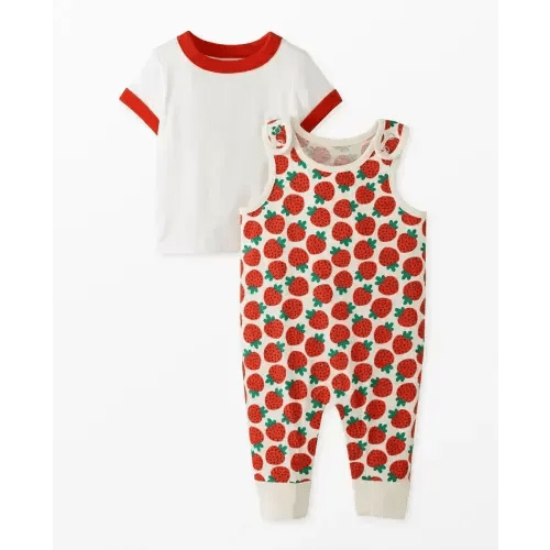 Baby Print Overalls & T-Shirt Set (Petite Strawberry Jam)