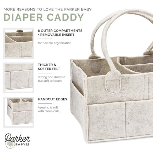 Parker Baby Diaper Caddy - Nursery Storage Bin and Car Organizer for Diapers and Baby Wipes - White, Regular