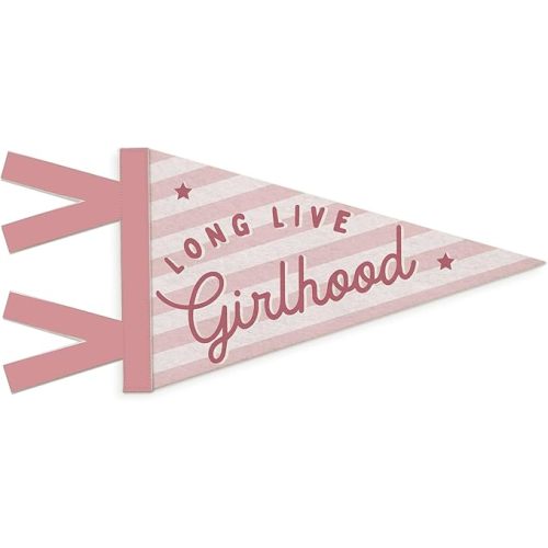 Baby Girl Nursery Decor, Long Live Girlhood Wall Hanging Pennant Flag Banner, Preppy Pink Striped Wall Decorations for Nursery Toddler Little Girls Room Bedroom Decor