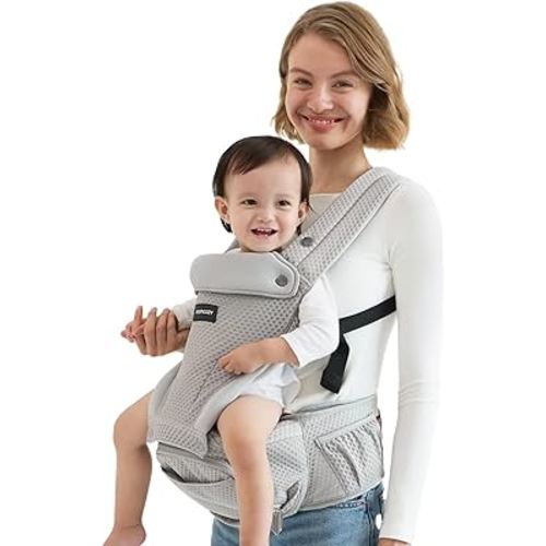 Momcozy Baby Carrier with Hip Seat, 2-in-1 Forward-Facing Carry for Active Babies, Detachable Hands-Free Carrier up to 44lbs, Breathable Infant Carrier Fits Waist Sizes up to 47 Inches, AirMesh Grey