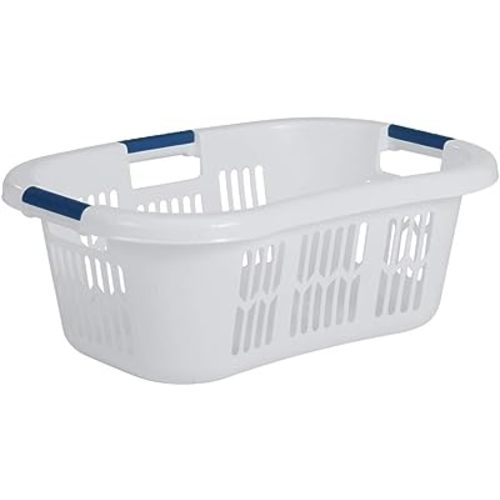 Rubbermaid Large Hip-Hugger Laundry Basket/Hamper, 1.5-Bushel, White, Stackable Storage Bin/Organizer for Bathroom/Bedroom/Dorm/Home