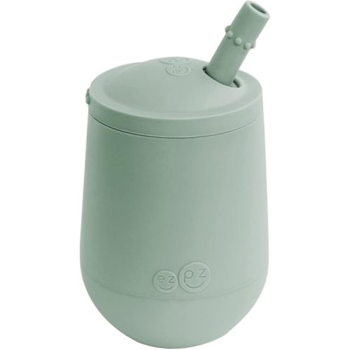 ezpz Mini Cup + Straw Training System - 100% Silicone Training Cup for Infants + Toddlers - Designed by a Pediatric Feeding Specialist - 9 Months+ (Sage)…