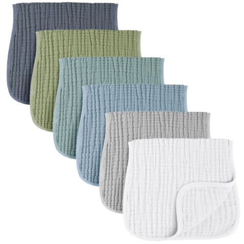 Konssy 6-Pack Absorbent Muslin Burp Cloths, 100% Cotton, Large Burping Clothes Set for Newborn, Baby Girls and Boys