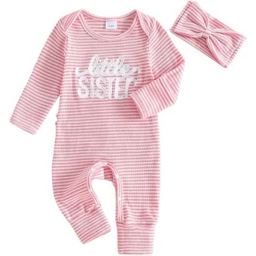 allshope Infant Baby Girl Fall Outfit Sweatshirt Romper Little Sister Lil Sis Long Sleeve Jumpsuit Newborn Clothes
