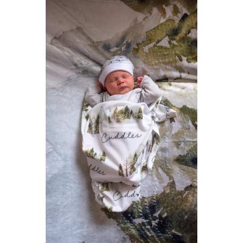 Forest Swaddle Set, Newborn hospital swaddle set boy, Mountains swaddle blanket with hat, Woodland swaddle, Tree swaddle blanket- WiG