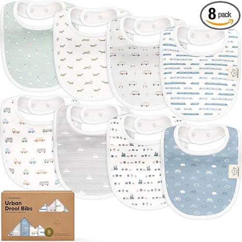 8-Pack Organic Baby Bibs for Boys, Girls - Soft Cotton Drooling and Teething Bibs for Baby Girl & Boy, Extra Absorbent, Easy To Clean & Put On for Toddler, Newborn, Infant 0-24 Months (Vessels)