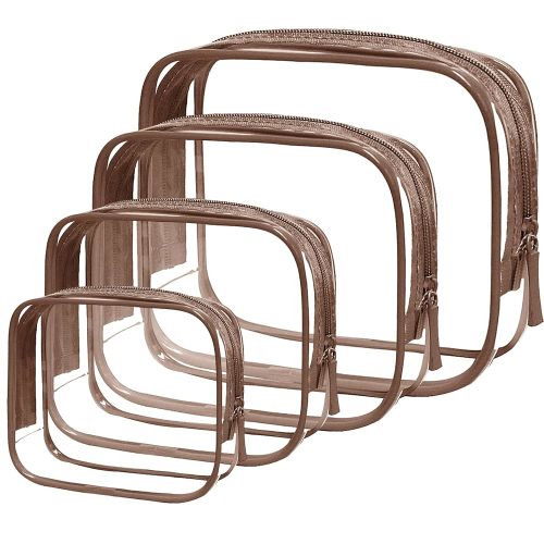 TSA Approved Toiletry Bag - Clear Makeup Bag Waterproof Quart Size Bag, Travel Makeup Cosmetic Bag for Women Men, Carry on Airport Airline Compliant (Coffee, Pack of 4)