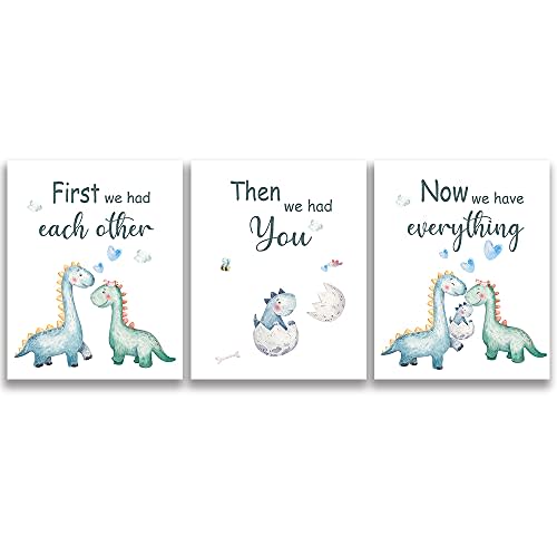 SUUURA-OO Cute Baby Dinosaur Watercolor Art Print poster, Set of 3 (8”X10”) Balloon Dinosaur Family Love Quote Wall Art Poster, Living Room Bedroom Home Decor Nursery Art Printing,Unframed (boy)
