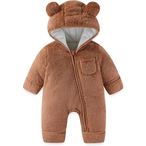 AiWMGL Newborn Baby Bear Outfit Suit With Fold-Over Mittens and Footies Girls Boys 0-3 Months Winter Fleece Clothes Suit Hooded Jumpsuit Romper Snowsuit