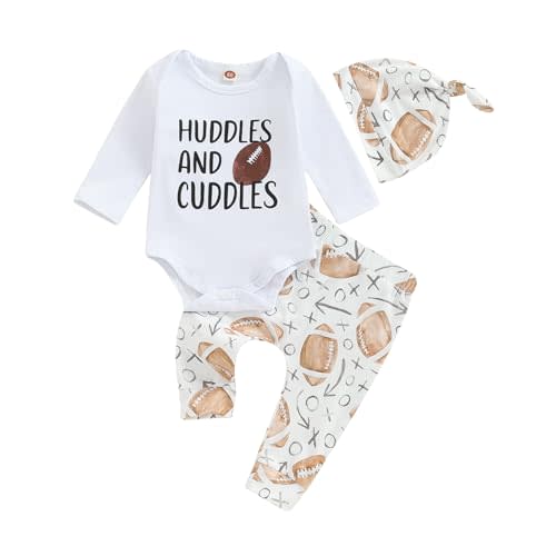 Baby Boy Football Outfits Sundays are for with daddy Letter Print Bodysuit Romper Rugby Legging Pants Hat 3pcs Set