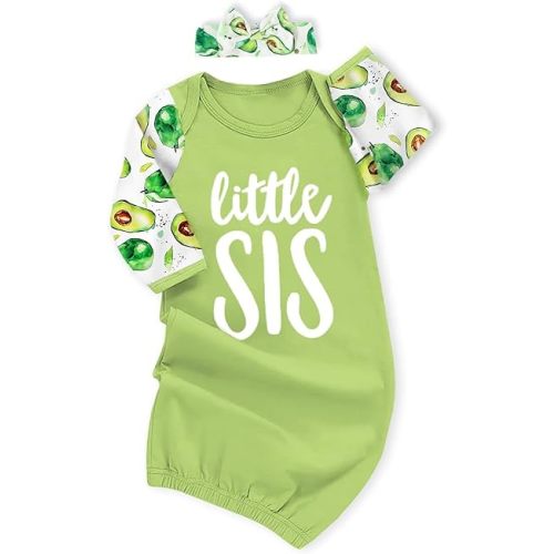 AMAWMW Newborn Baby Girl Little Sister Sleeper Gown Stripe Long Sleeve Nightgown Pajamas Gifts Stuff Essential Outfit