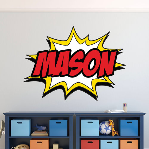 Custom Comic Book Name Wall Decal for Kids Superhero Wall Decor Nursery Wall Decals Superheroes Baby Room Art Mural Bedroom Vinyl Sticker