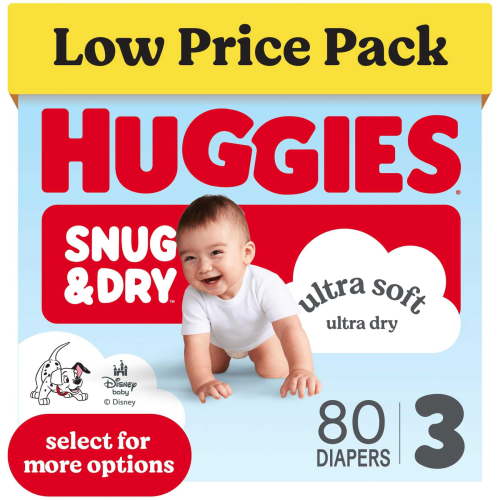Huggies Snug & Dry Baby Diapers, Size 3 (16-26 lbs), 80 Count (Select for More)