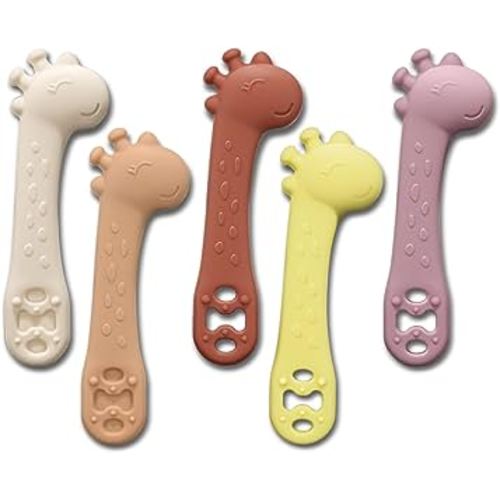 COZYPANDA Baby Spoons, Baby Led Weaning Spoons for Stage 1 + Stage 2, Toddler Spoons with Soft-Tip Soothness Gums, 5 Pcs Silicone Baby Spoon, Dishwasher Safe Baby Spoons Self Feeding 6 Months