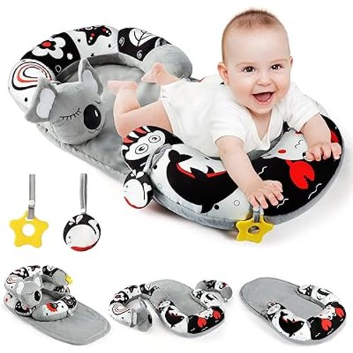 URMYWO Tummy Time Mat - 4 in 1 Cozy Tummy Time & Seated Support Pillow, Sitting Support for Newborn 0-12 Months, Infant Baby Sit Me Up Floor Seat Early Sensory Development Gifts Tummy Time Play Toys