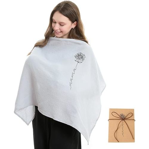 RWRWMOONPUT Muslin Nursing Cover for Baby Breastfeeding, Nursing Clothes with Hoop for Mom Breathable, Cotton Multi-use Carseat Canopy (Gray Dawn)