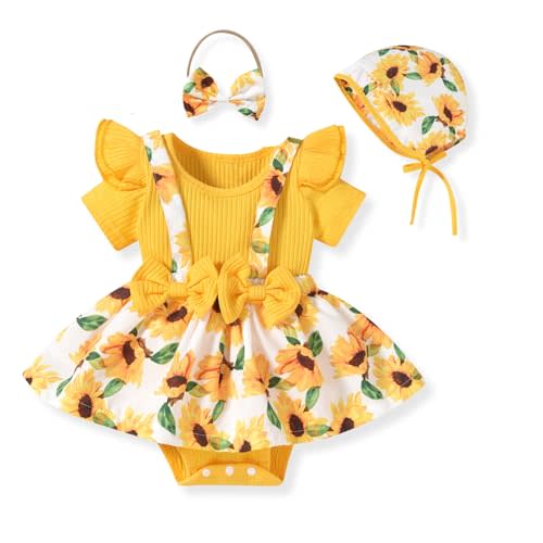 Unutiylo Preemie Newborn Baby Girl Clothes Romper Suspender Dress Summer Outfits Ruffle Short Sleeve Set