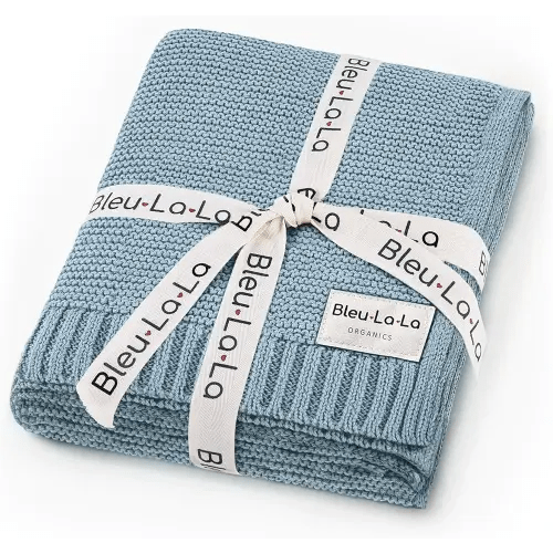 Organic Cotton Knit Receiving Blanket for Boys - 100% Luxury Soft Organic Cotton - Warm Cozy Swaddle Cuddle Stroller Crib Blanket for Newborns Infants & Toddlers (0-2Yrs - Sky Blue)