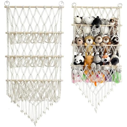 Stuffed Animal Net Hammock, Plushie Net Hammocks Animals Storage Mesh Wall-Mounted Animal Nets Stuffed Animal Storage Hanging Corner Holder with Hooks for Wall Corner of Bedroom Playroom 52 * 118CM