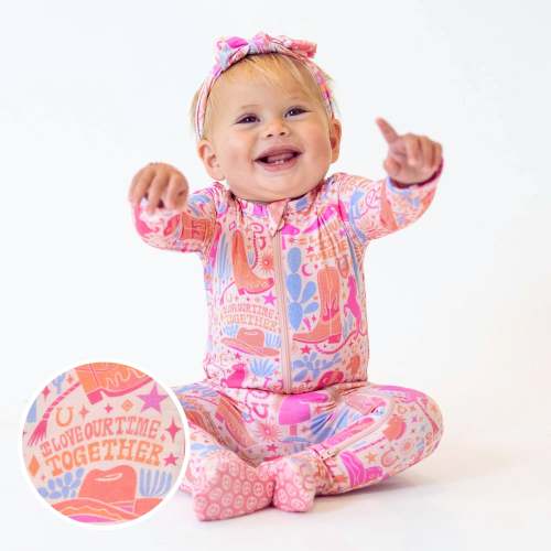 Bamboo Footie Zipper Baby Pajama - Western Cowgirl Bamboo Onesie Sleeper - I Love Our Time Together Affirmation – Raising Mama