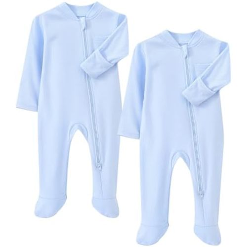 Baby Kids Sleep and Play, Baby Cotton Pajamas with Mitten Cuffs, 2 Way Zipper Footed Sleeper Newborn-12 Months