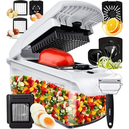 Fullstar The Original Pro Chopper - Vegetable Chopper and Spiralizer, Food Chopper with Container, Fruit Slicer, Kitchen Gadgets & Accessories, Home Essentials (9 in 1, White)