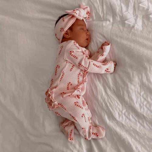2PCS Lovely Christmas Candy Cane Printed Baby Jumpsuit
