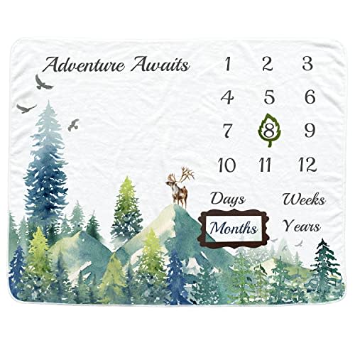 Vlokup Baby Monthly Milestone Blanket for Boys & Girls, Baby Month Blanket, Soft Flannel Photography Background Prop Blankets, Mountain…