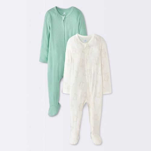 Baby 2pk Long Sleeve So Very Soft Bunnies Modal Sleep N' Play - Cloud Island™ Cream/Green Newborn