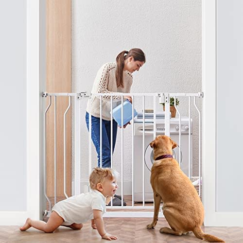 Ciays Baby Gate 29.5” to 41.3”, 30-in Height Extra Wide Dog Gate for Stairs, Doorways and House, Auto-Close Safety Metal Pet Gate for Dogs with Alarm, Pressure Mounted, White