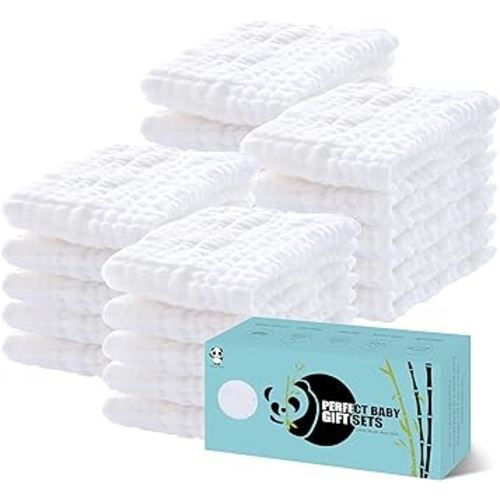 HIPHOP PANDA 20 Pack 6-Layers Muslin Burp Cloths Large - Durable 100% Cotton - Baby Essentials Extra Absorbent and Soft Boys & Girls Rags for Newborn Registry (White, 20" X10")