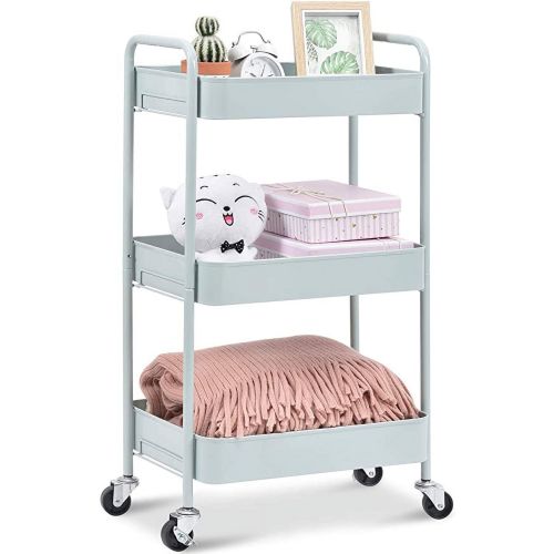 KK KINGRACK 3-Tier Rolling Cart, Metal Utility Cart with Wheels ,Office School Organizer, Green