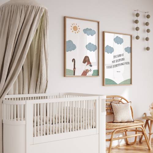 Psalm 23 Kids Nursery Print Set: Christian Bible Verse Decor (Digital Download)
