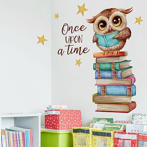 Mirabuy Owl Books Educational Wall Decals Reading Corner Wall Stickers for Classroom Kids Bedroom Preschool Wall Decor