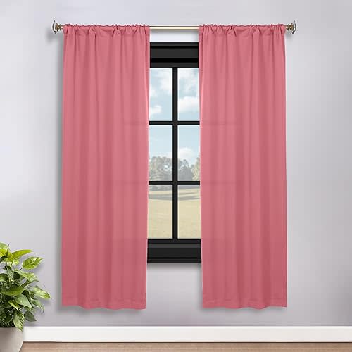 Superior Blackout Curtains, Room Darkening, Bedroom, Drapes, Kitchen, Living Room Window Accents, Sun Blocking, Thermal, 2 Pack, Solid Blackout Curtains, Set of 2, 36" x 72", Pink