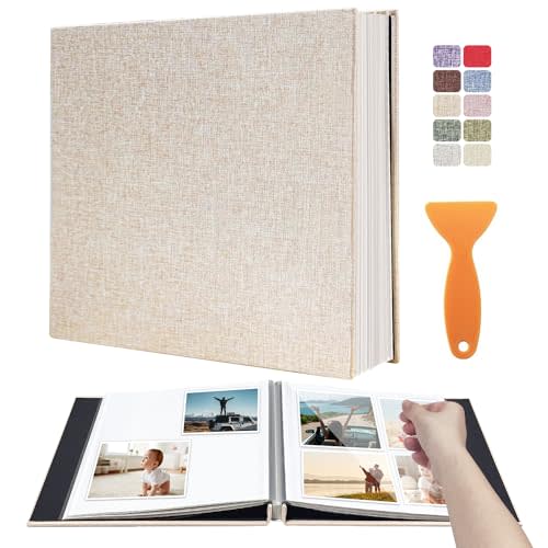 Large Photo Album Scrapbook, Holds 4x6, 8x10 Pictures, Self-Adhesive Pages for Baby, Wedding, Travel & Family Memories, Includes Metallic Pen & Scraper, DIY Memory Book for Gifts 11" X 10.8" 60 Pages