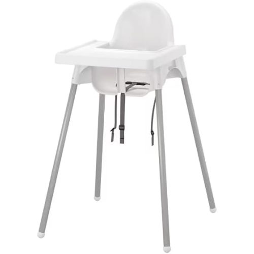 Baby High Chair with Removable Tray, Safety Straps, White and Gray