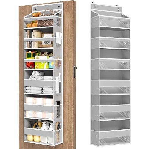 Over The Door Organizer, 6 Shelf Door Organizer Hanging with 6 Large Capacity Pockets, Over The Door Storage Hanging Shelves for Closet Wall Bathroom Closet Bedroom Nursery
