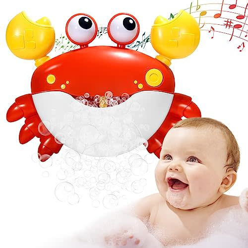 YUISTRE Crab Bubble Machine Bath Toy:Bath Bubble Maker,Blow Bubbles and Plays Children’s Songs,Bath Toys for Toddlers 1-3,Battery Operated (Red)