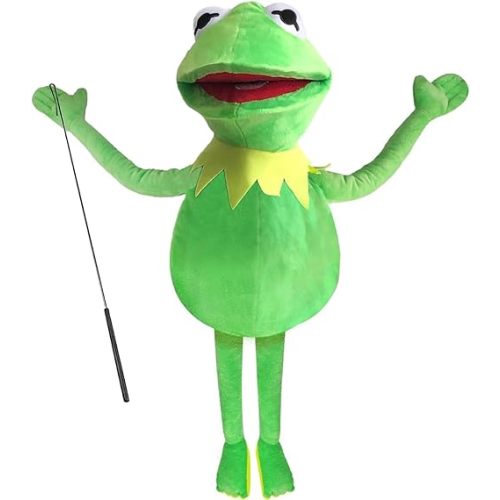 Kermit Frog Puppet, The Muppet Show, Soft Hand Frog Stuffed Plush Toy with Puppets Control Rod, Halloween Christmas Thanksgiving Gift Ideas for Boys and Girls- 24 Inches