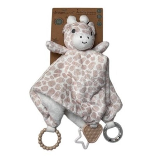 Dreamgro Activity Blankie Giraffe Pink Plush Baby Sensory Toy Teether Rattle