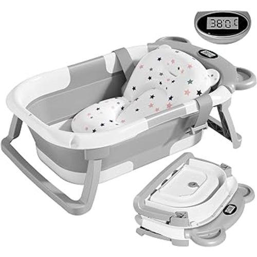 Collapsible Baby Bathtub for Infants to Toddler with Real-time Temp Monitor+Floating Cushion,Foldable Baby Bath Tub Set Applicable 0-36 Month,Perfect Portable Travel Baby Tub for Newborns Boy (Grey) : Amazon.com.au: Baby