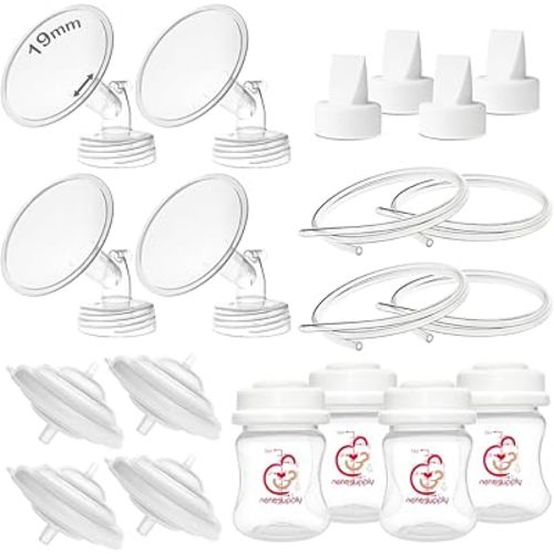 Nenesupply Pump Parts Compatible with Spectra S2 S1 9 Plus Breast Pump to Replace Spectra Pump Parts S2 Accessories Flange 19mm Duckbill Valve Tubing Bottles Backflow Protector (19mm - 4 Sets)