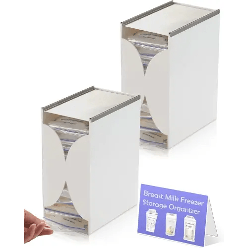2 Pack Fridge Organizer for Breastmilk Storage Bags, First-in First-Out Breast Milk Storage Bags Freezer Organizer with Quick-Freeze Tray, Breastmilk Storage Container for Breastfeeding Essentials